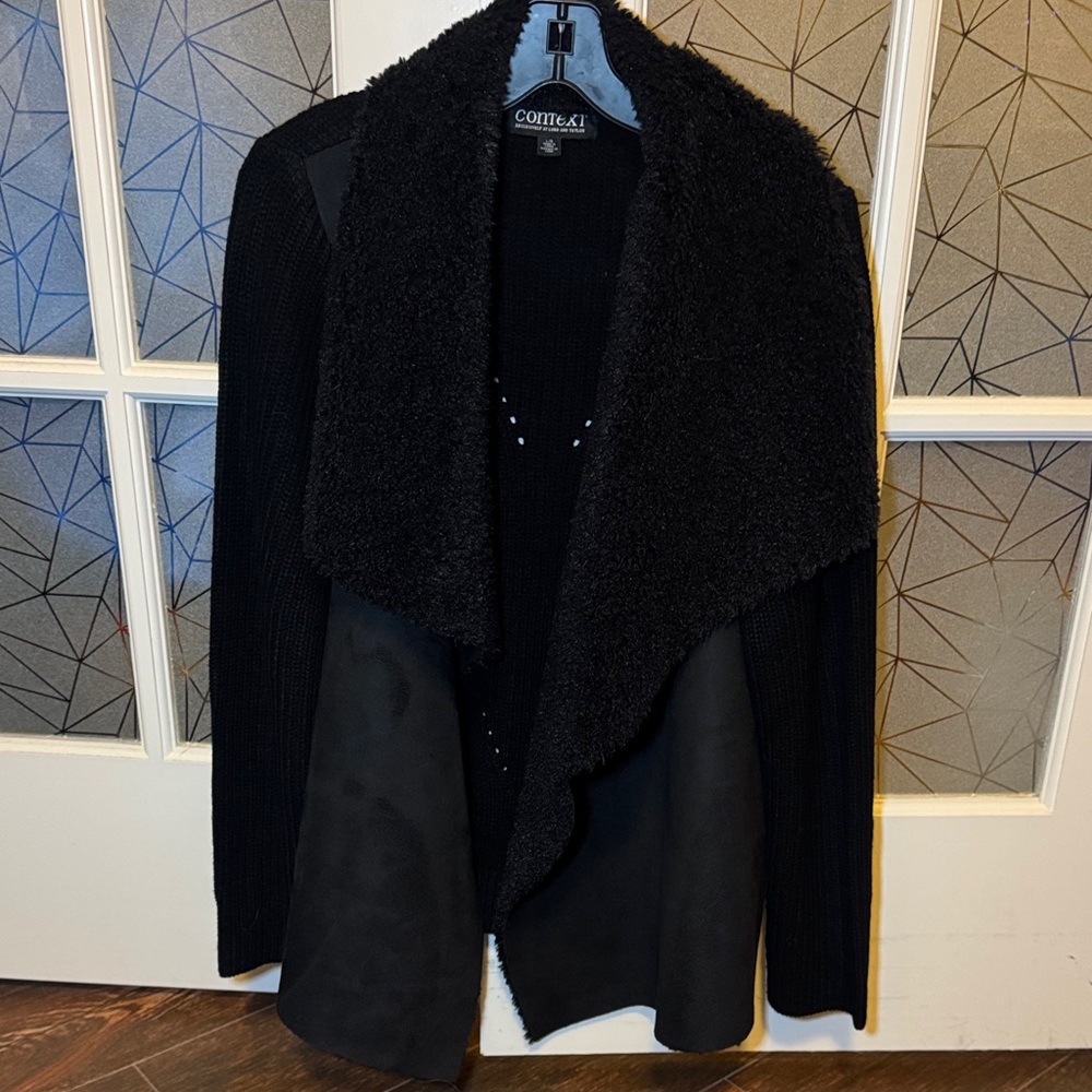 Context Black Suede/faux fur collared Cardigan